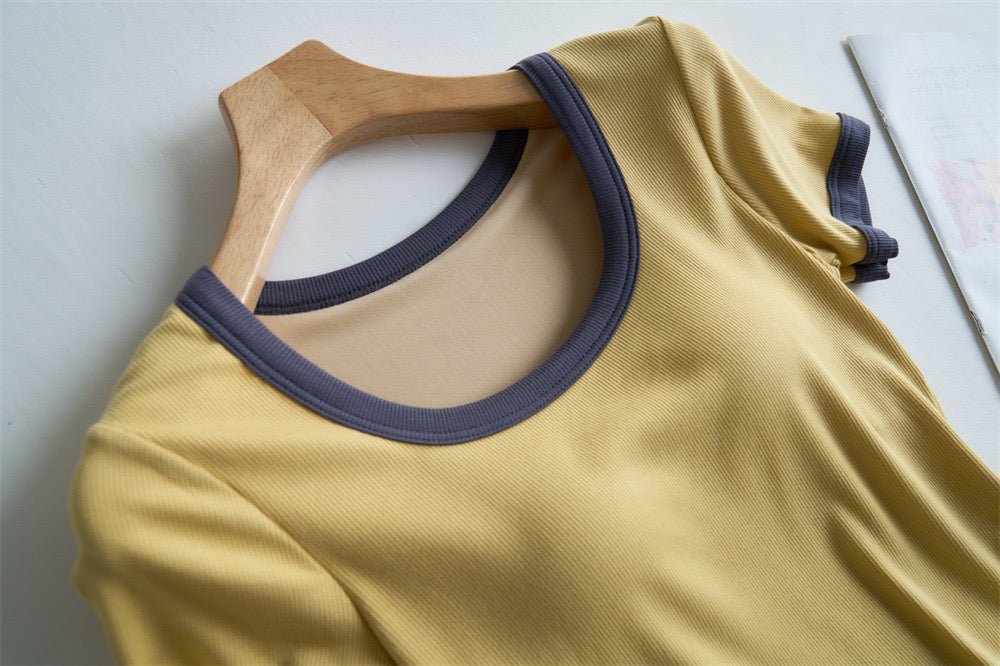 Macaron Contrast Built-In Bra Tshirt